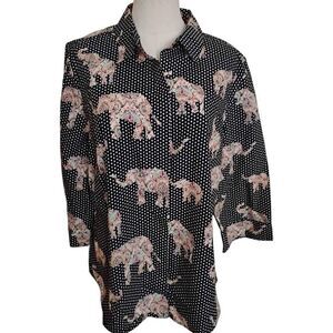 Chicos Lucky Elephant Polka Dot Cotton Blouse Size 3/XL NWT